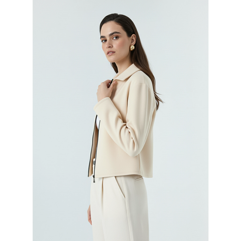 Cream Zipper Coat Jacket | Montivo Pakistan