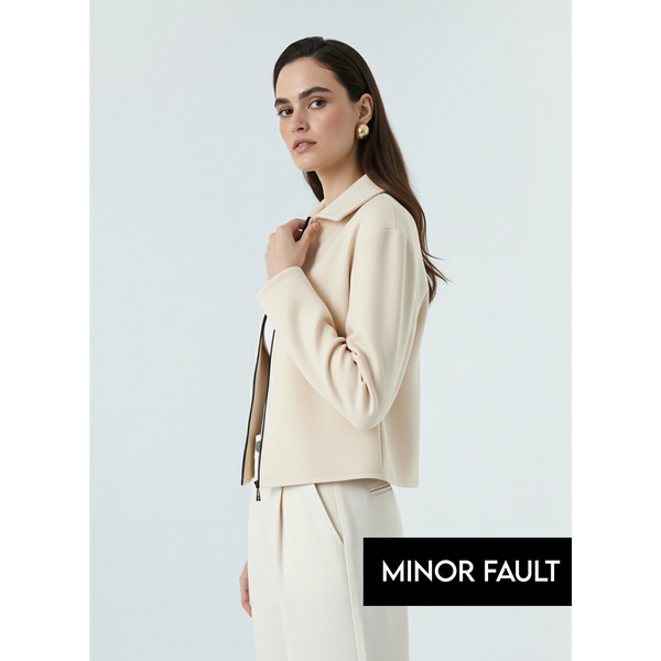 (Minor Fault) Cream Zipper Coat Jacket | Montivo Pakistan