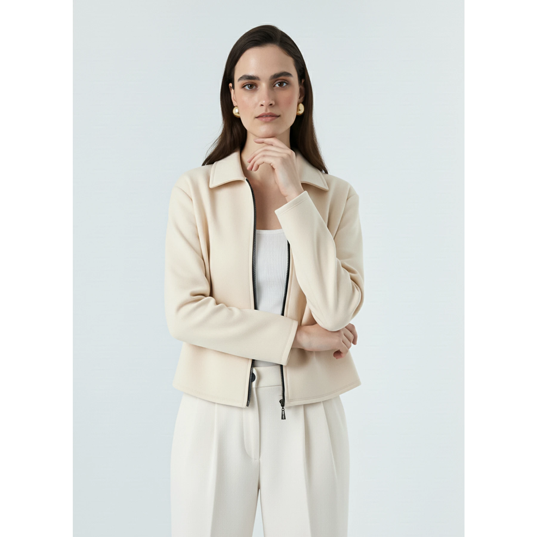 Cream Zipper Coat Jacket | Montivo Pakistan