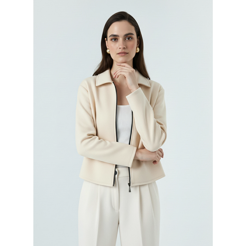 Cream Zipper Coat Jacket | Montivo Pakistan