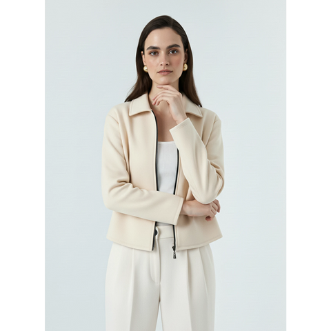 Cream Zipper Coat Jacket | Montivo Pakistan