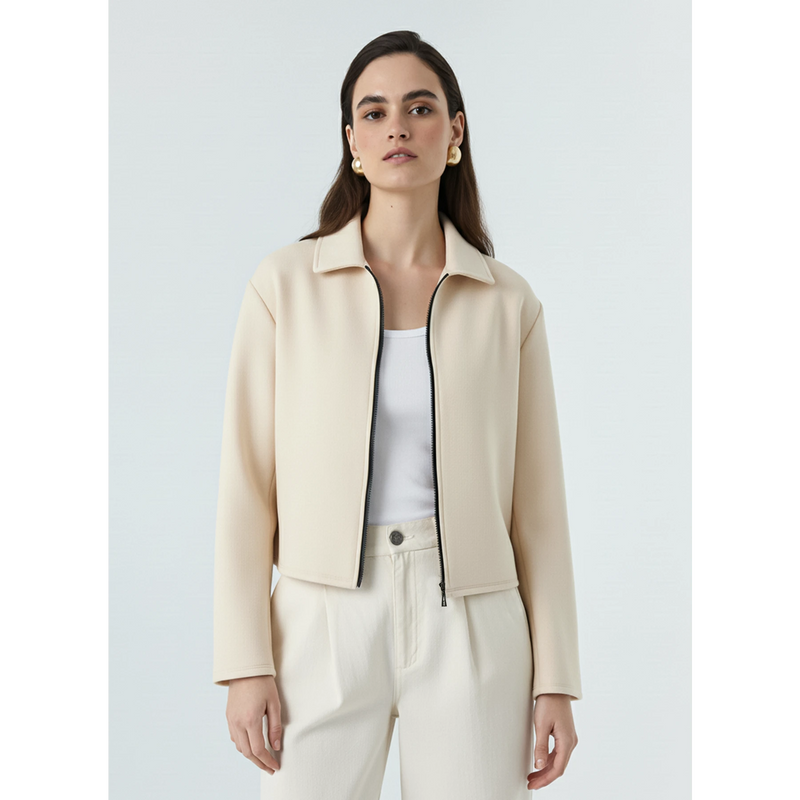 Cream Zipper Coat Jacket | Montivo Pakistan