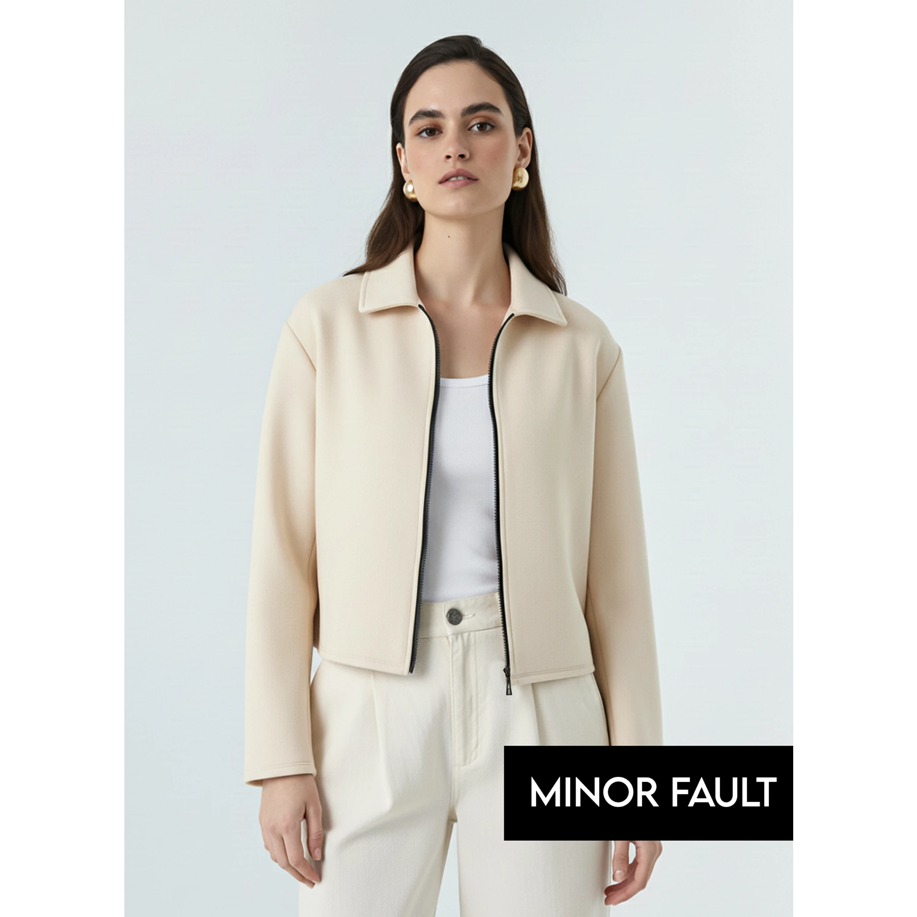 (Minor Fault) Cream Zipper Coat Jacket | Montivo Pakistan