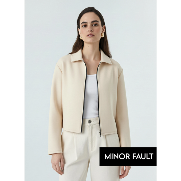 (Minor Fault) Cream Zipper Coat Jacket | Montivo Pakistan