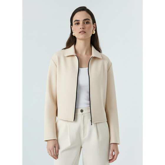 Cream Zipper Coat Jacket | Montivo Pakistan