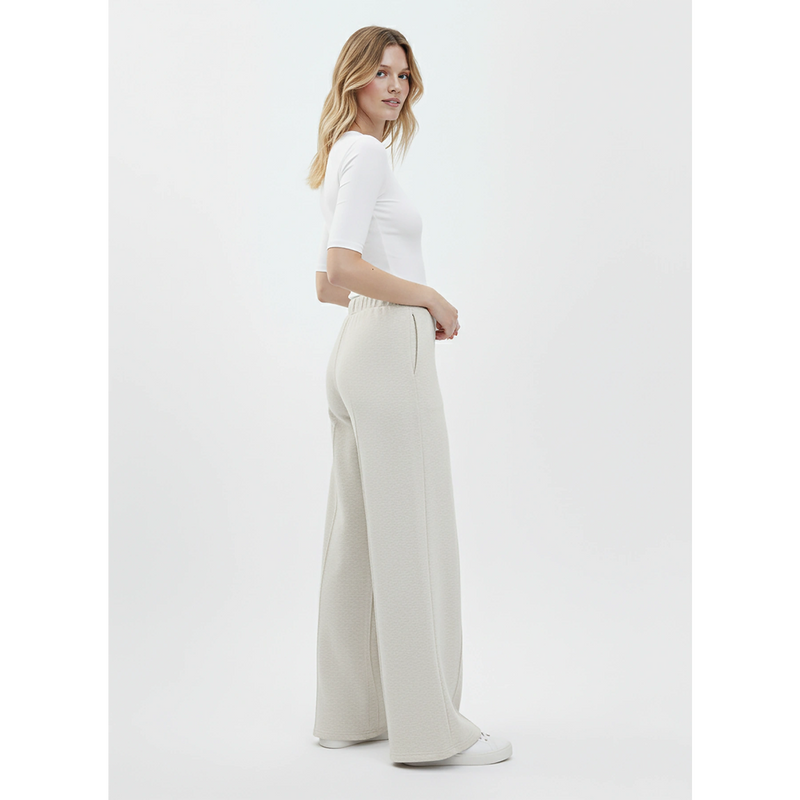White Melange Front Seam Extra Wide Leg Trousers | Montivo Pakistan