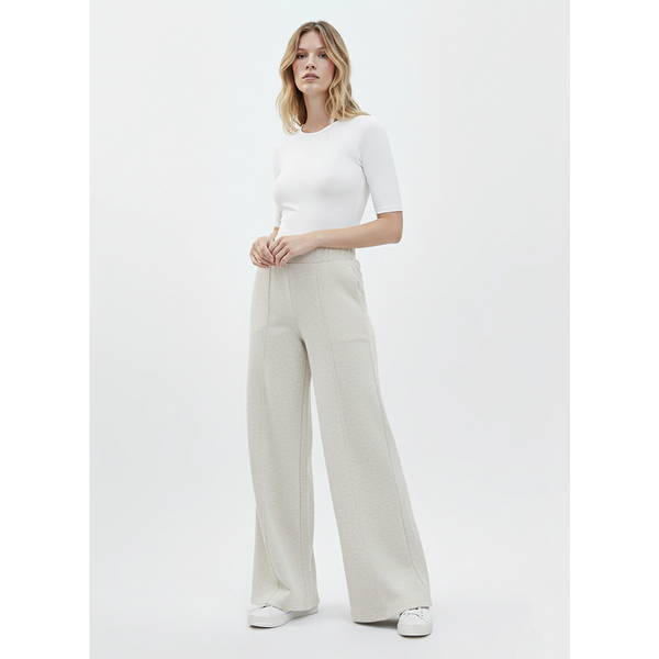 White Melange Front Seam Extra Wide Leg Trousers | Montivo Pakistan