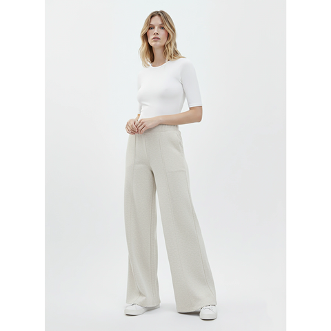 White Melange Front Seam Extra Wide Leg Trousers | Montivo Pakistan