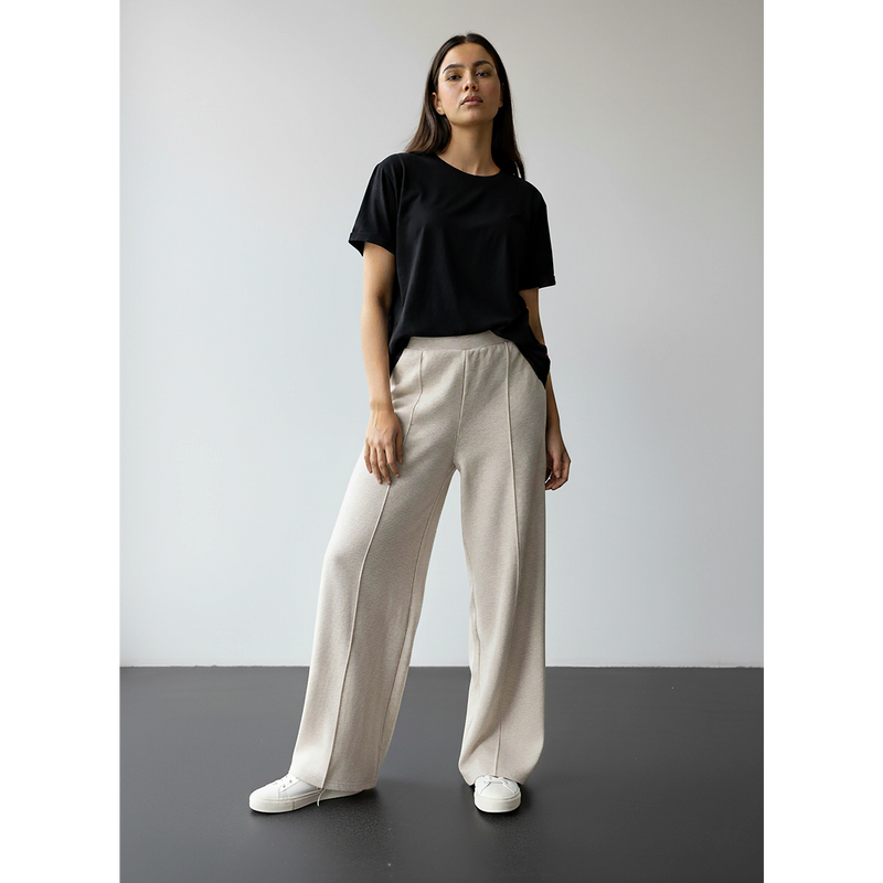 White Melange Front Seam Extra Wide Leg Trousers | Montivo Pakistan