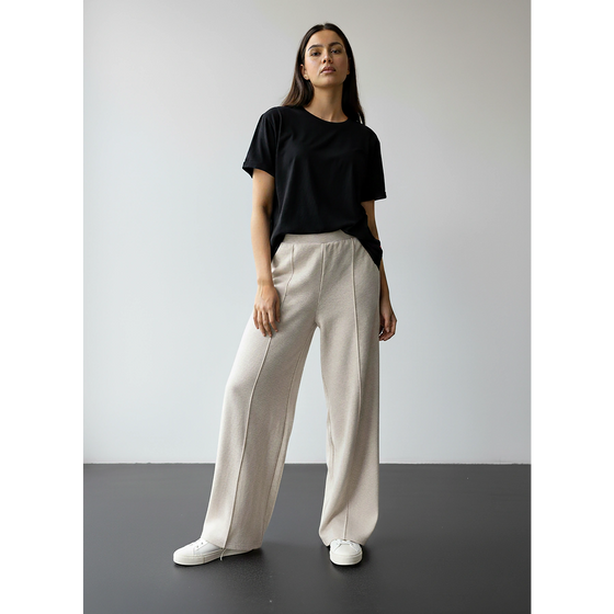 White Melange Front Seam Extra Wide Leg Trousers | Montivo Pakistan
