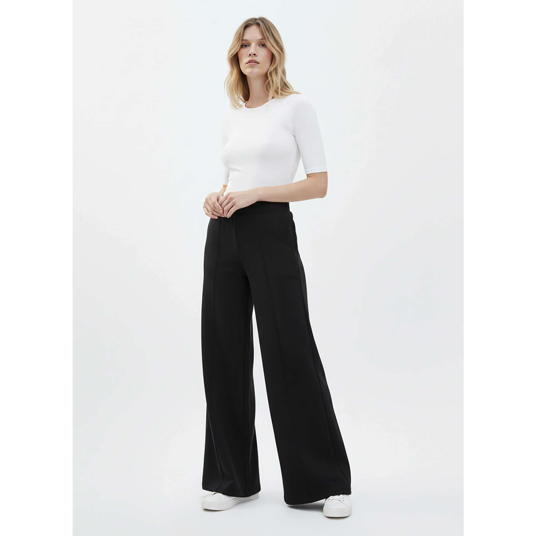 Black Front Seam Extra Wide Leg Trousers | Montivo Pakistan