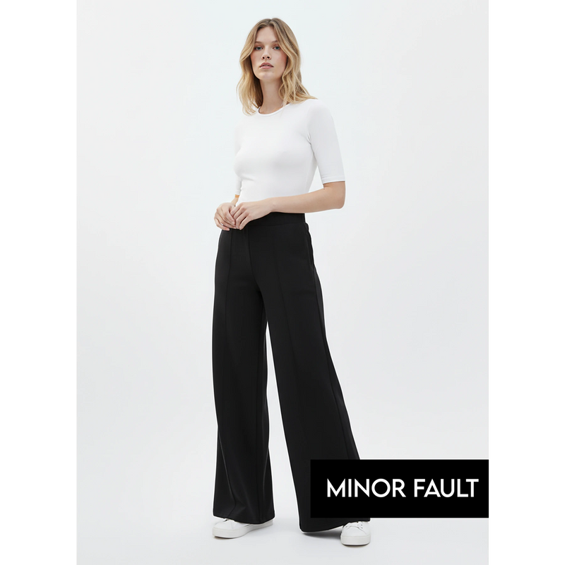 (Minor Fault) Black Front Seam Extra Wide Leg Trousers | Montivo Pakistan