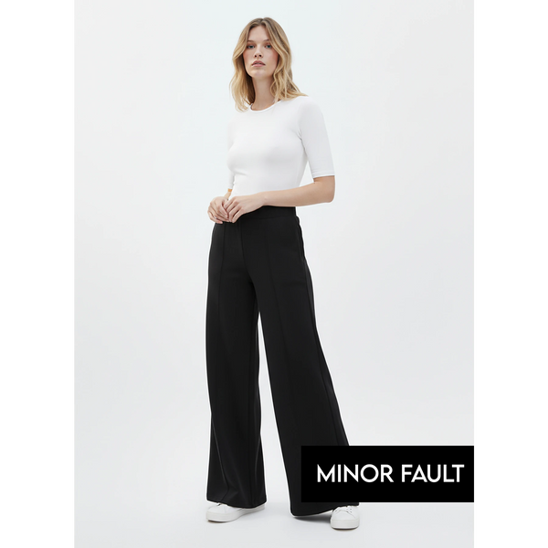 (Minor Fault) Black Front Seam Extra Wide Leg Trousers | Montivo Pakistan
