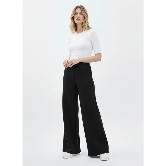Black Front Seam Extra Wide Leg Trousers | Montivo Pakistan