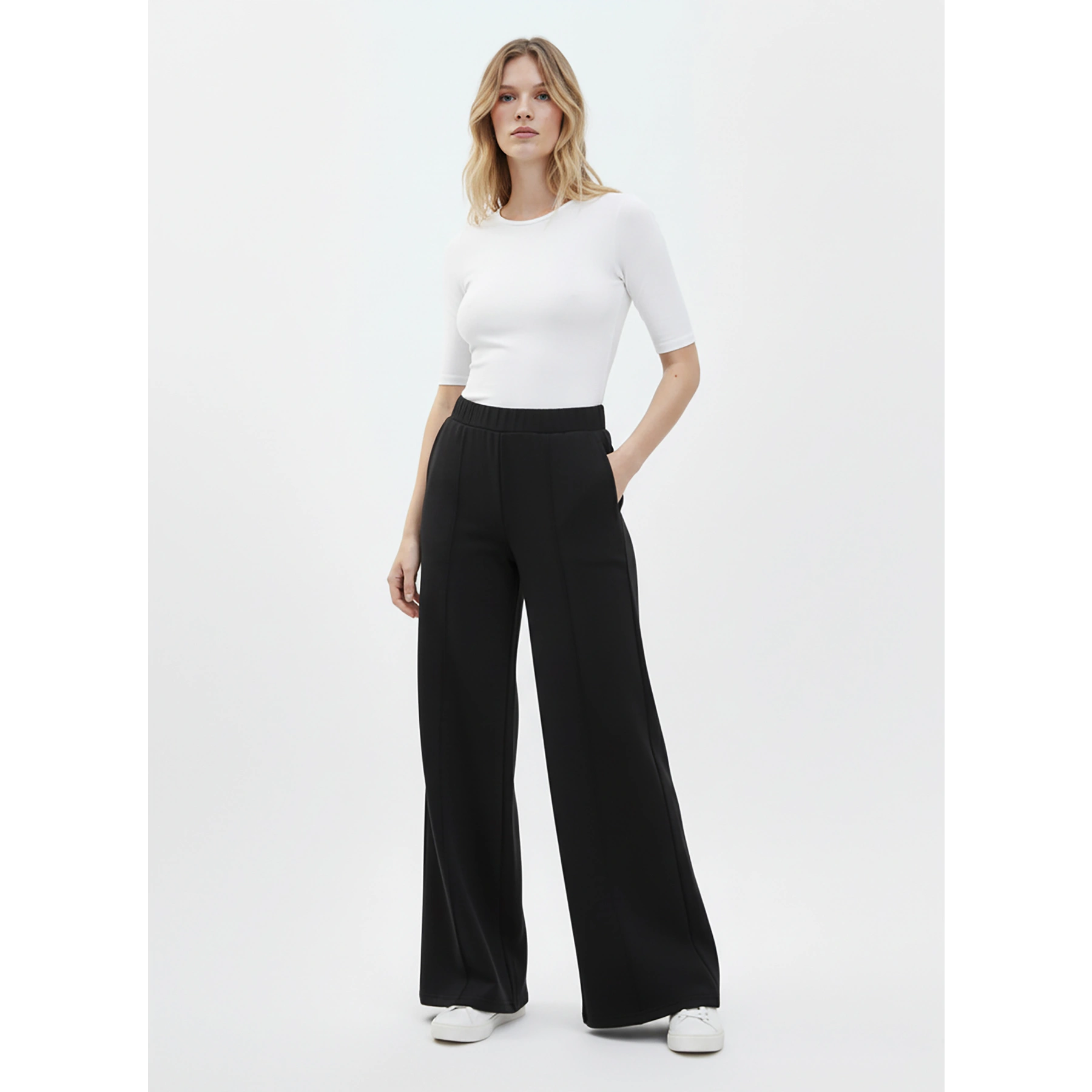 Black Front Seam Extra Wide Leg Trousers | Montivo Pakistan