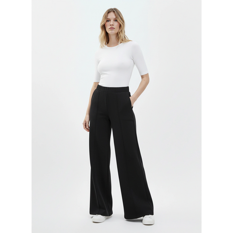 Black Front Seam Extra Wide Leg Trousers | Montivo Pakistan