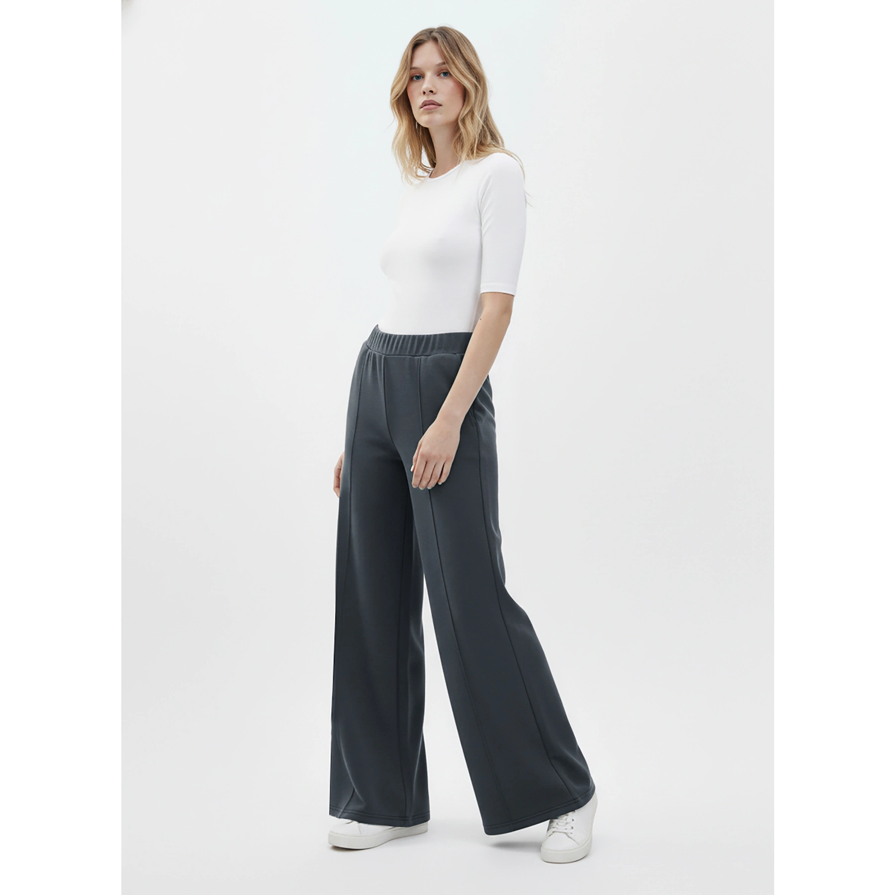 Grey Front Seam Extra Wide Leg Trousers | Montivo Pakistan