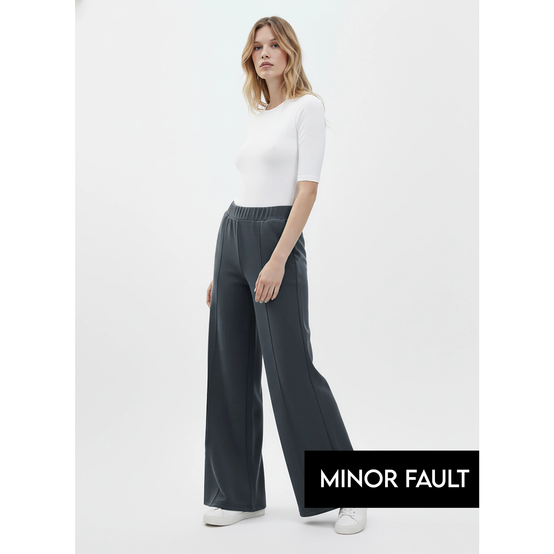 (Minor Fault) Grey Front Seam Extra Wide Leg Trousers | Montivo Pakistan