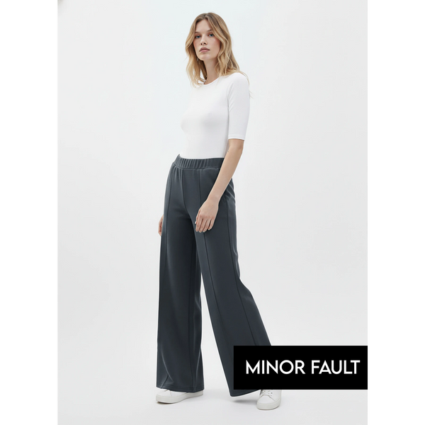 (Minor Fault) Grey Front Seam Extra Wide Leg Trousers | Montivo Pakistan