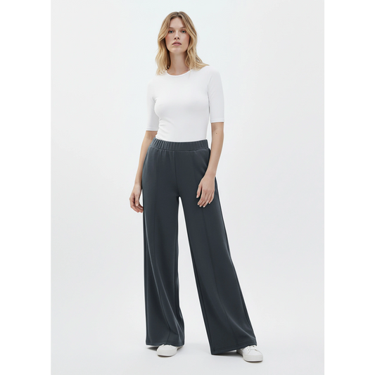 Grey Front Seam Extra Wide Leg Trousers | Montivo Pakistan