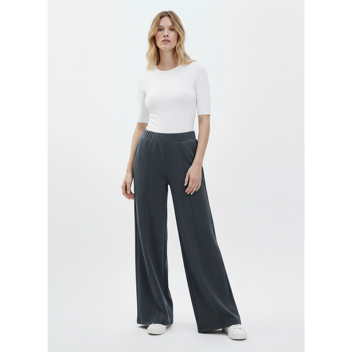 Grey Front Seam Extra Wide Leg Trousers | Montivo Pakistan