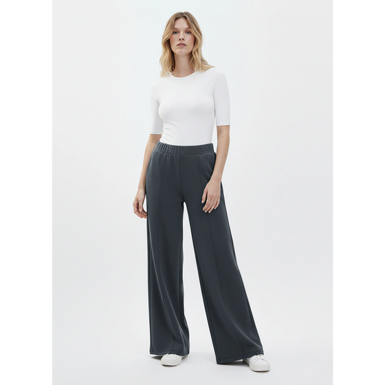 Grey Front Seam Extra Wide Leg Trousers | Montivo Pakistan