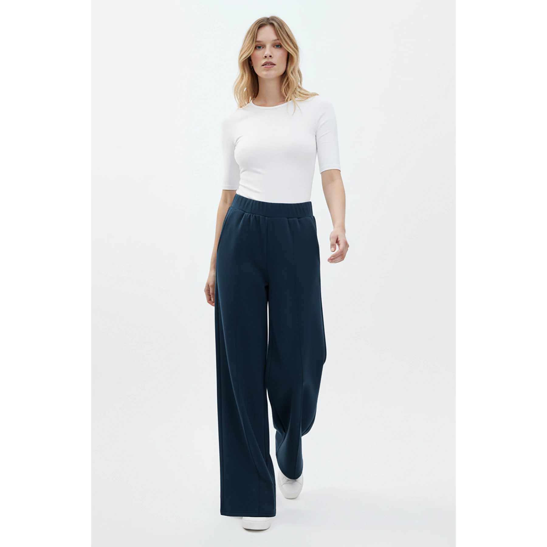 Blue Front Seam Extra Wide Leg Trousers | Montivo Pakistan