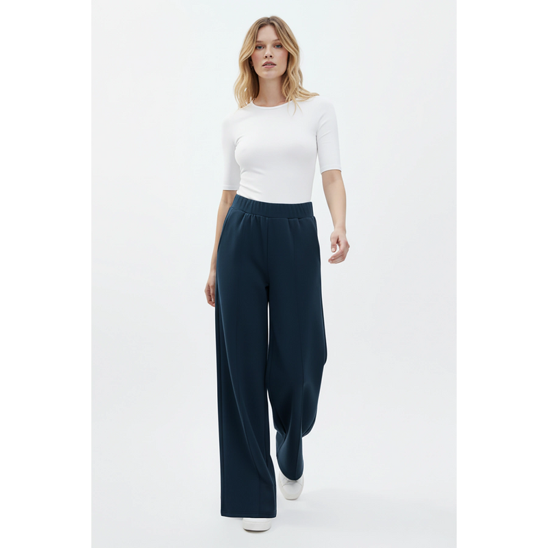 Blue Front Seam Extra Wide Leg Trousers | Montivo Pakistan
