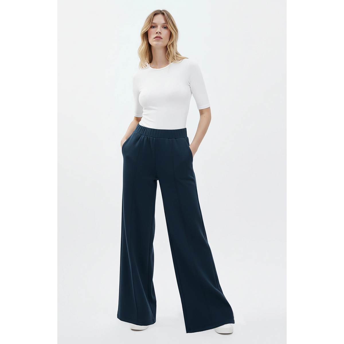 Blue Front Seam Extra Wide Leg Trousers | Montivo Pakistan