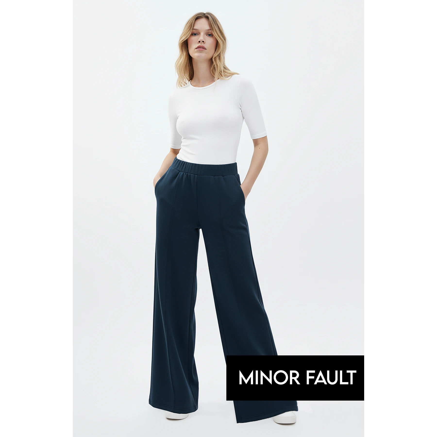(Minor Fault) Blue Front Seam Extra Wide Leg Trousers | Montivo Pakistan