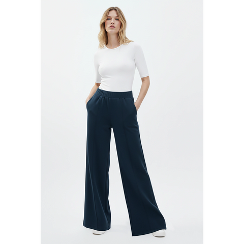 Blue Front Seam Extra Wide Leg Trousers | Montivo Pakistan