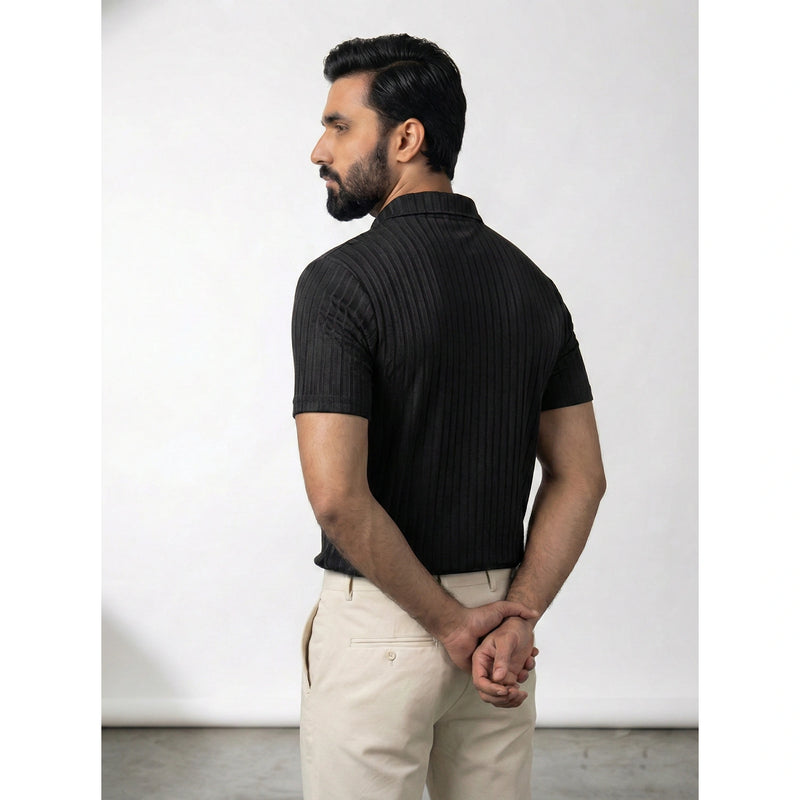 Black Drop Needle Zipper Polo | Montivo Pakistan