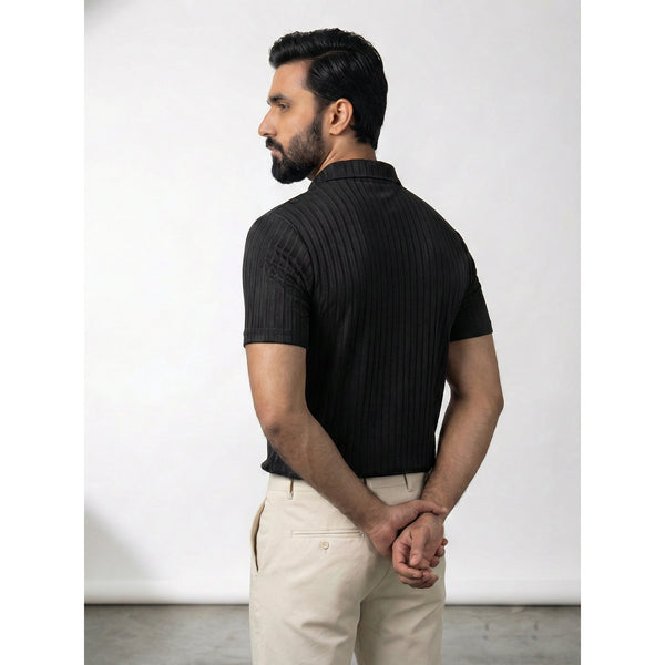 Black Drop Needle Zipper Polo | Montivo Pakistan