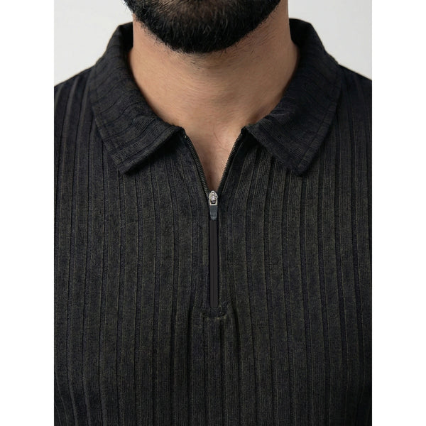 Black Drop Needle Zipper Polo | Montivo Pakistan