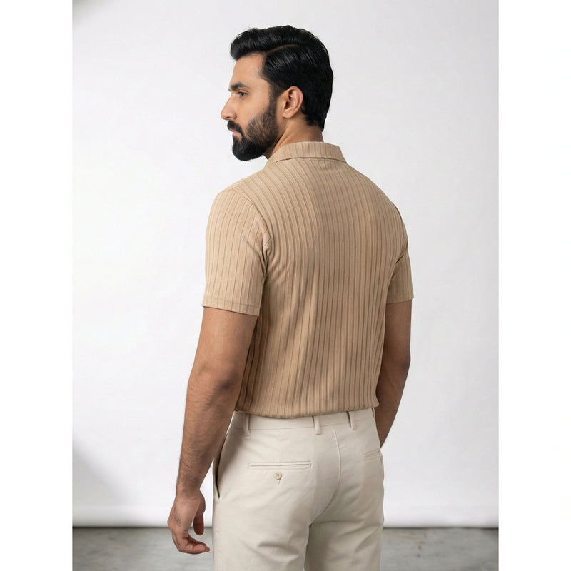 Beige Drop Needle Zipper Polo | Montivo Pakistan