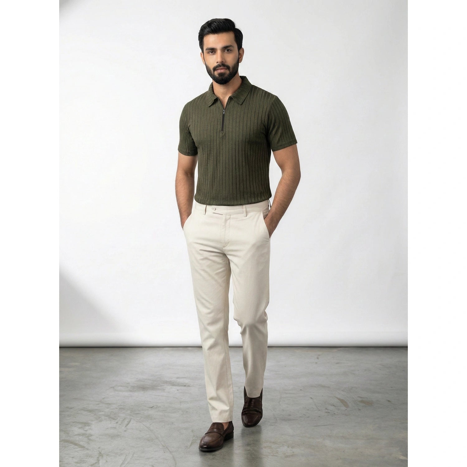 Green Drop Needle Zipper Polo | Montivo Pakistan