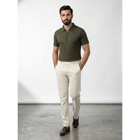 Green Drop Needle Zipper Polo | Montivo Pakistan