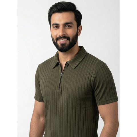 Green Drop Needle Zipper Polo | Montivo Pakistan