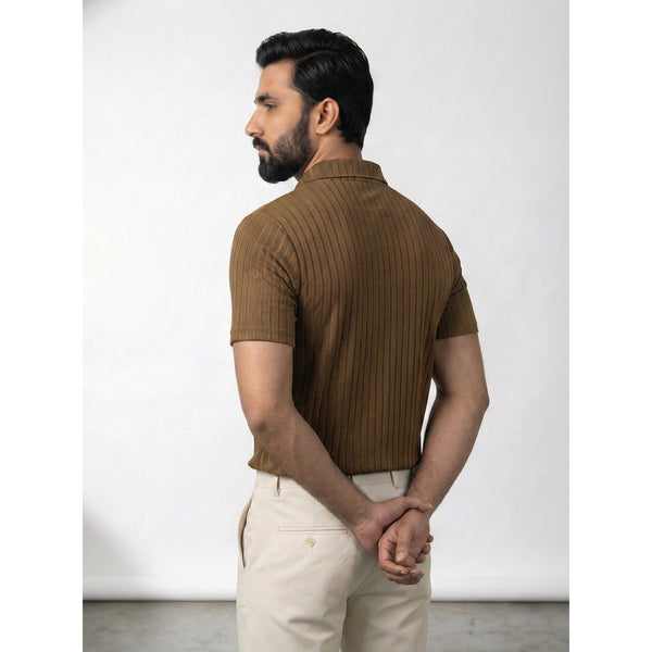 Brown Drop Needle Zipper Polo | Montivo Pakistan