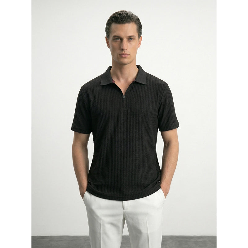 Black Textured Half Sleeves Polo | Montivo Pakistan
