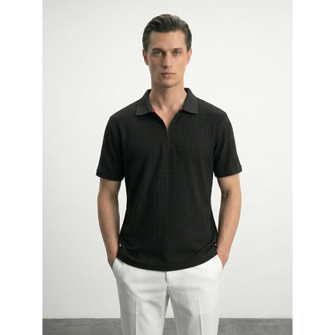 Black Textured Half Sleeves Polo | Montivo Pakistan