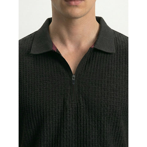 Black Textured Half Sleeves Polo | Montivo Pakistan