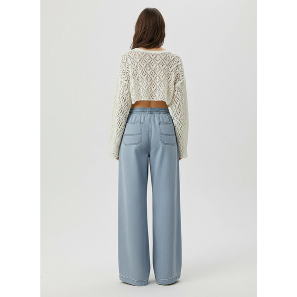 Light Blue Denim Palazzo Wide Leg Trousers | Montivo Pakistan