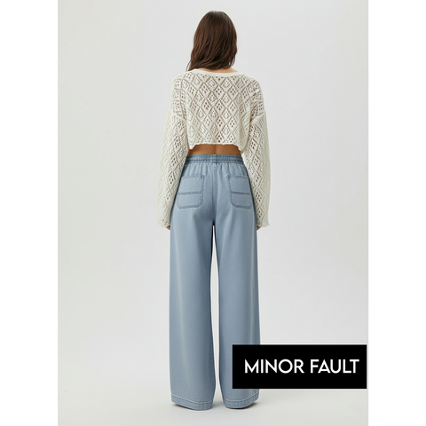 (Minor Fault) Light Blue Denim Palazzo Wide Leg Trousers | Montivo Pakistan