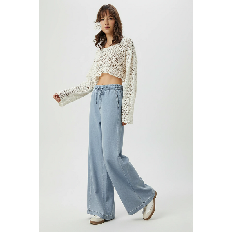 Light Blue Denim Palazzo Wide Leg Trousers | Montivo Pakistan