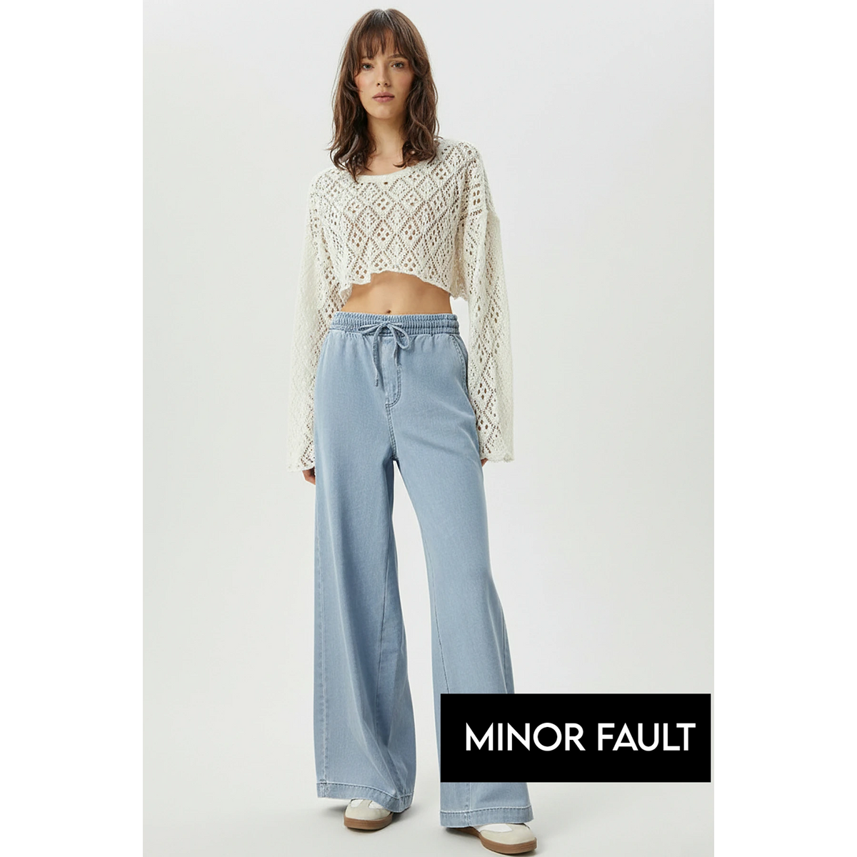 (Minor Fault) Light Blue Denim Palazzo Wide Leg Trousers | Montivo Pakistan