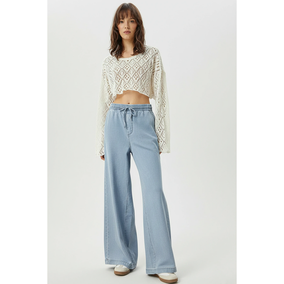Light Blue Denim Palazzo Wide Leg Trousers | Montivo Pakistan