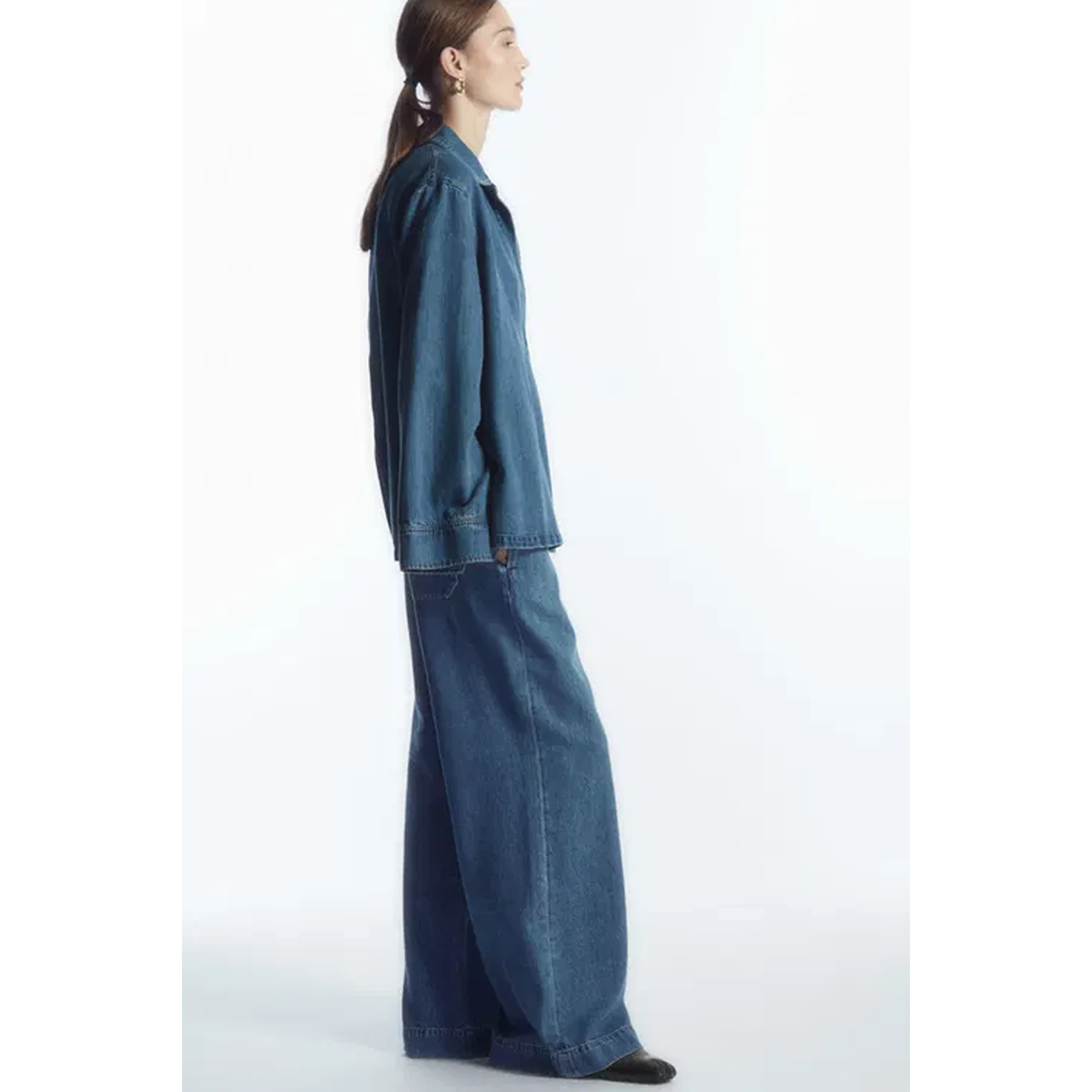 Mid Blue Denim Palazzo Wide Leg Trousers | Montivo Pakistan