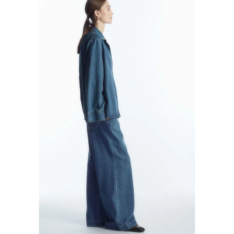 Mid Blue Denim Palazzo Wide Leg Trousers | Montivo Pakistan