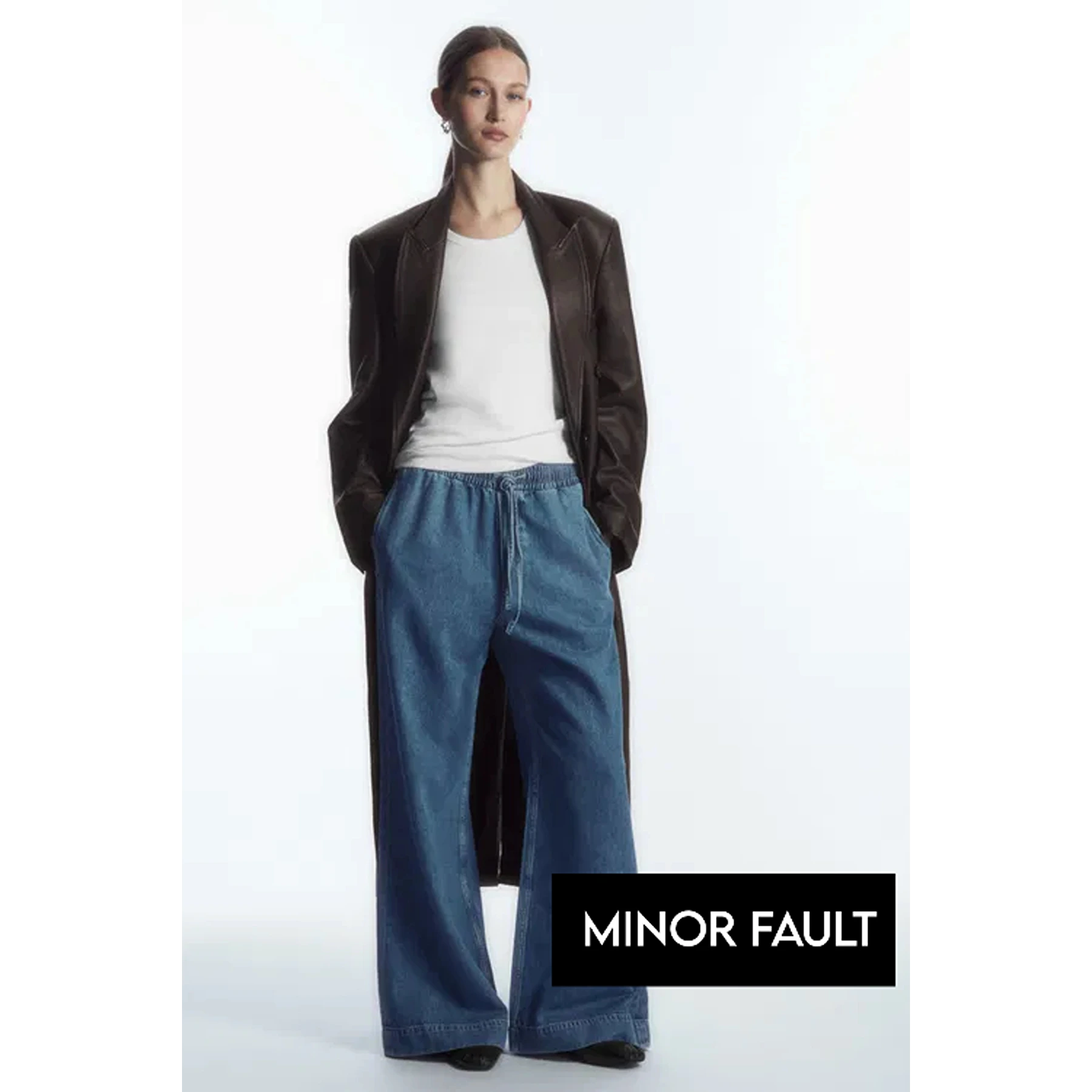 (Minor Fault) Mid Blue Denim Palazzo Wide Leg Trousers | Montivo Pakistan